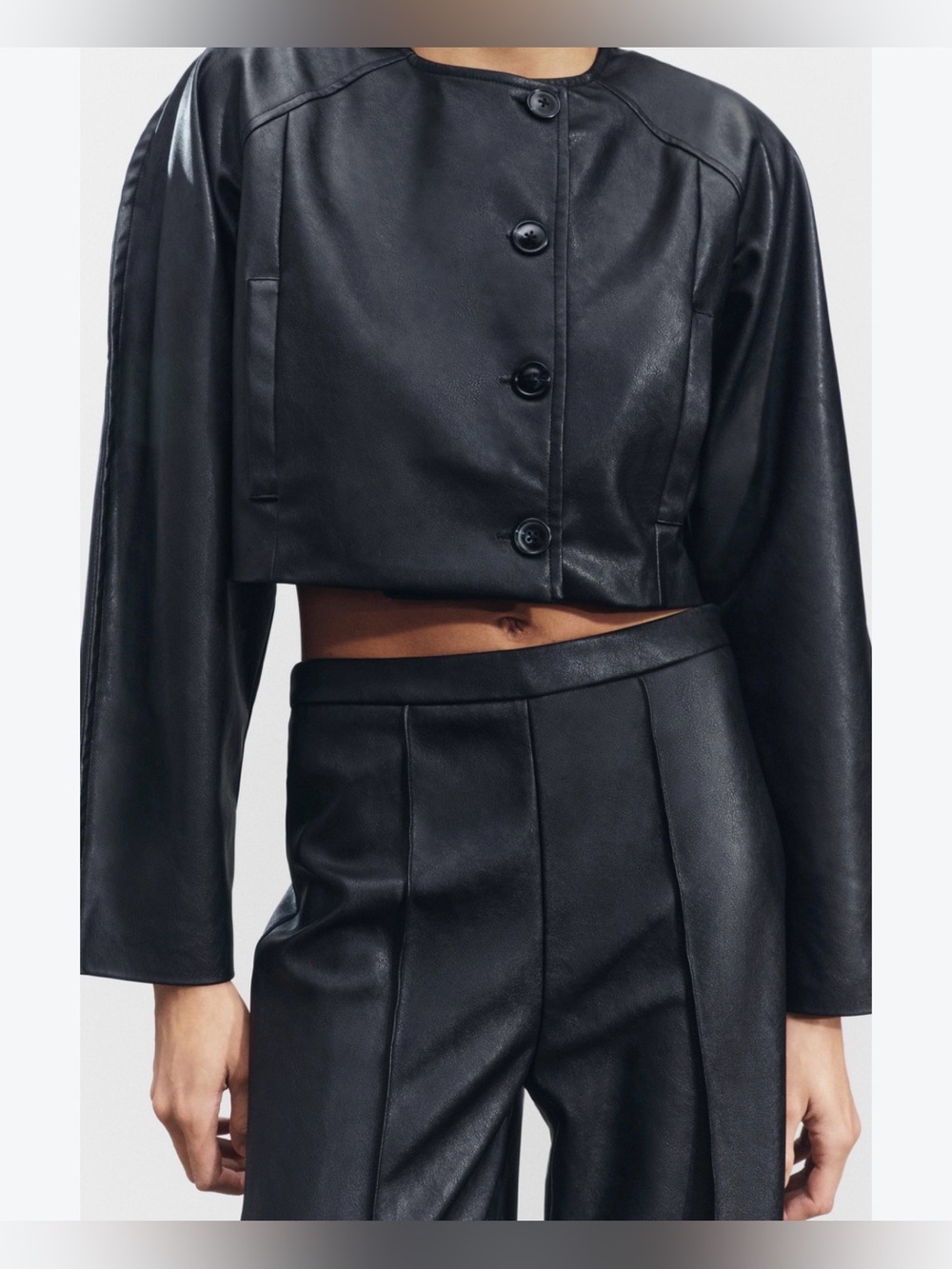 Zara Black Cropped Faux Leather Button Jacket new with tags size medium